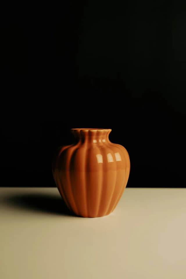 Ribbed vase, burnt orange